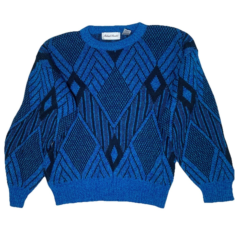 Vintage Knit Sweater Mens Small Teal Aqua 80s 90s Retro‎